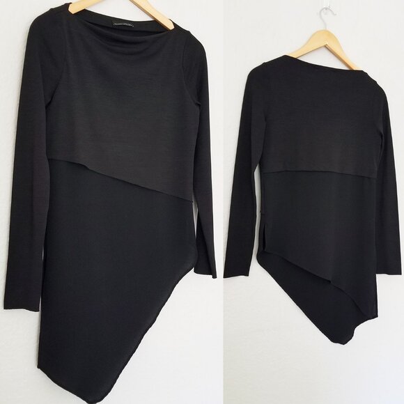 ZARA Long Sleeve Asymmetric Tiered Layered Top Tunic Blouse S Black Minimalist - Picture 11 of 12